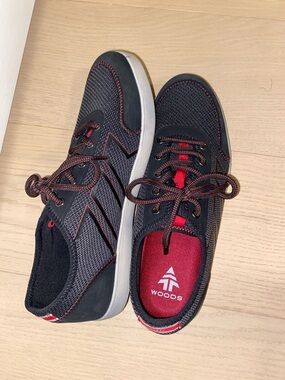 Woods Men's Casual Sneaker in Black and Red